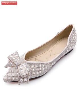 Rhinestone Ballet Flats Pointed Toe Slip On Comfortable Wedding Dress Shoes Low